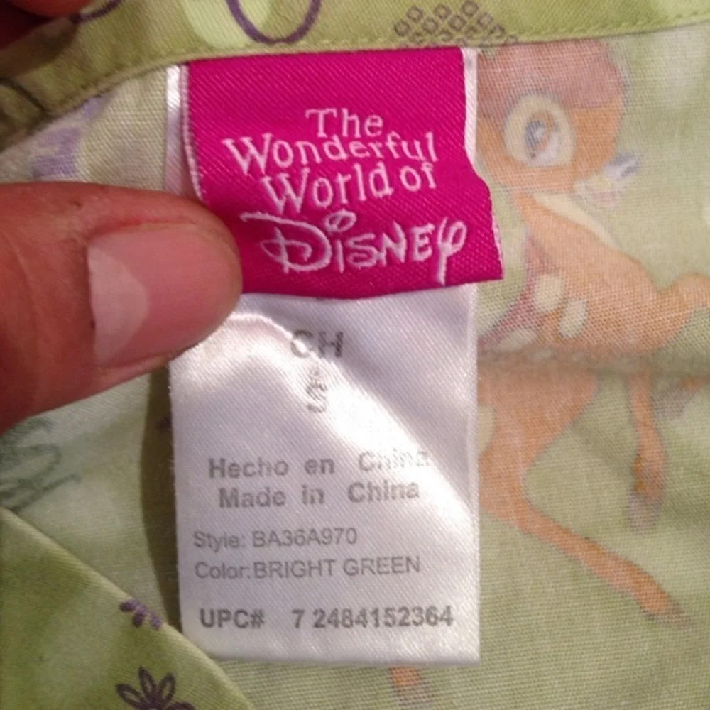 Disney Small Bright Green Bambi V Neck Short Sleeve Scrub Top - Picture 4 of 6